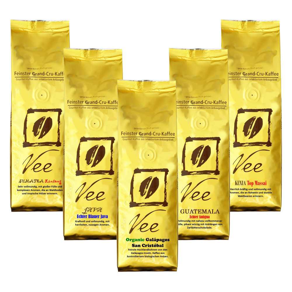 Vee's Probier-Set 3: Sortenreine Kaffees - Täglich frisch und schonend für Sie geröstet. Seit 1999 |